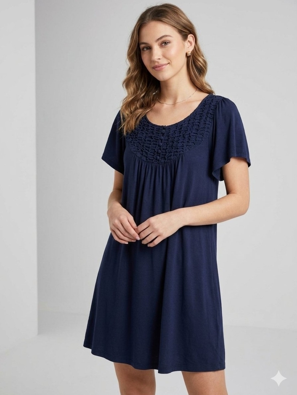 Vintage Juicy Couture Navy Blue Smocked Flutter Sleeve Dress L Pink Label Y2K